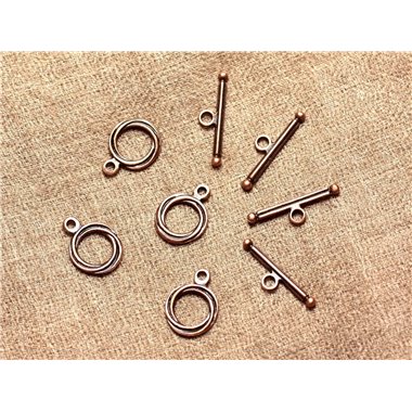 10pc - Fermoirs Toggle T Métal Cuivre Rond 13mm   4558550019332