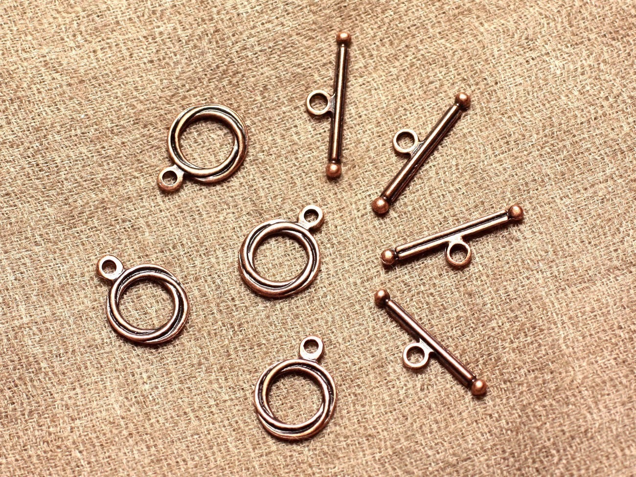 10pc - Fermoirs Toogle T Métal Cuivre Rond 13mm   4558550019332