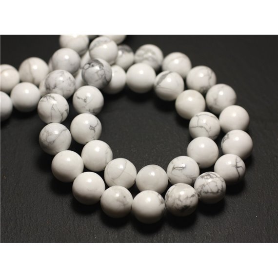 2pc - Perles Pierre - Howlite Boules 14mm blanc gris - 4558550019349