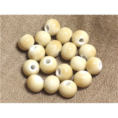 10pc - Perles Céramique Porcelaine - Boules 10mm Jaune clair   4558550019370