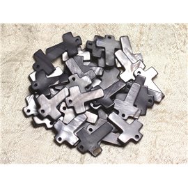 4Stk - Perlen Charms Anhänger Perlmutt Kreuz 22mm Schwarz Grau 4558550002471 