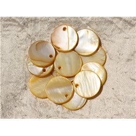 10pc - Round Mother of Pearl Pendants Charms 20mm Yellow 4558550019448