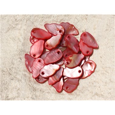 10pc - Breloques Pendentifs Nacre Feuilles ou Ailes 16mm Rouge Rose   4558550019462