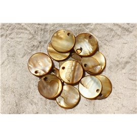 10pc - Round Mother of Pearl Pendants Charms 20mm Golden Brown 4558550019523