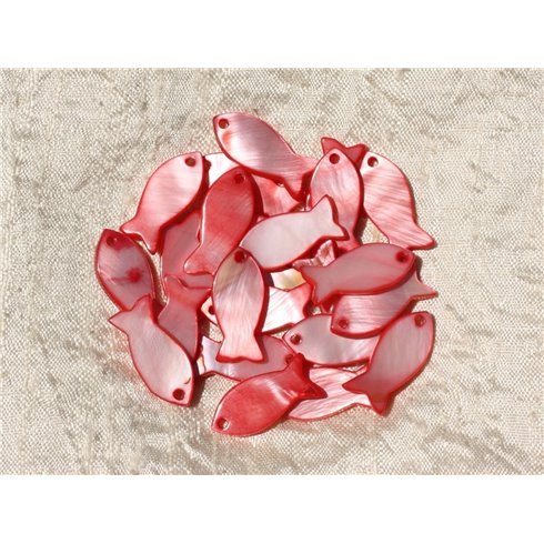 5pc - Breloques Pendentifs Nacre Rouge Rose Poissons 23mm   4558550019561