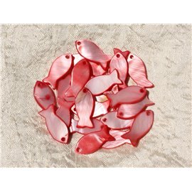 5pc - Charms Pendants Red Mother of Pearl Pink Fish 23mm 4558550019561