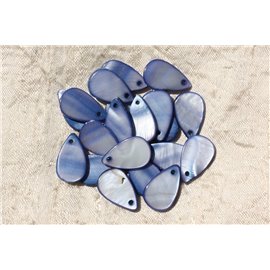 10Stk - Perlen Charms Anhänger Perlmutt Tropfen 19mm Blau Mitternachtskönig - 4558550019622