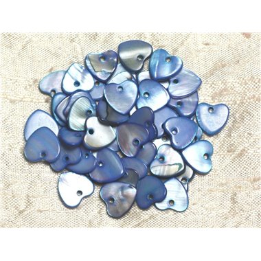 10pc - Perles Breloques Pendentifs Nacre Coeurs 11mm Bleu   4558550019639
