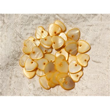 10pc - Breloques Pendentifs Nacre Coeurs 11mm Jaune   4558550019653