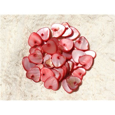 10pc - Perles Breloques Pendentifs Nacre Coeurs 11mm Rouge Rose   4558550019707