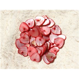 10pc - Beads Charms Pendants Mother of Pearl Hearts 11mm Red Pink 4558550019707