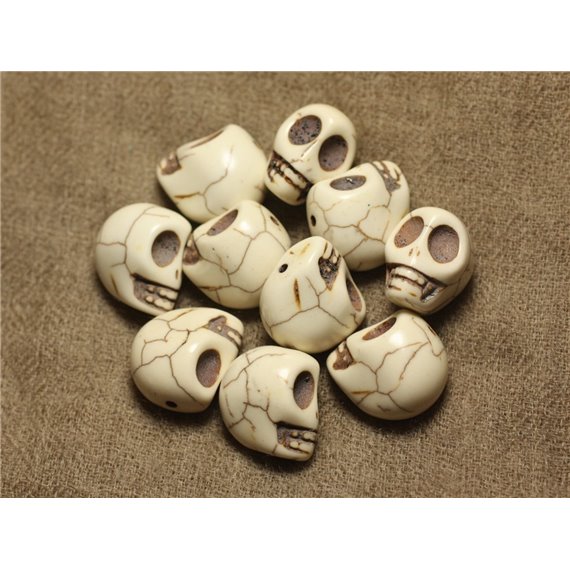 5pc - Perles Crânes Têtes de Mort Turquoise Synthèse 18mm Blanc crème - 4558550019776 