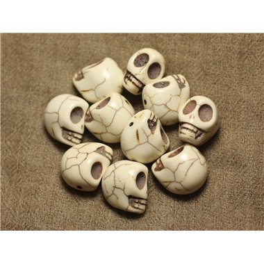 5pc - Perles Crânes Têtes de Mort Turquoise Synthèse 18mm Blanc crème - 4558550019776 