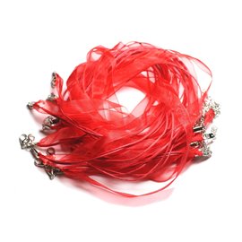 10-delige halskettingen van organza en katoen 47 cm rood - 4558550019783 