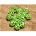 5pc - Perles Shamballas Résine 12x10mm Vert Transparent   4558550019806