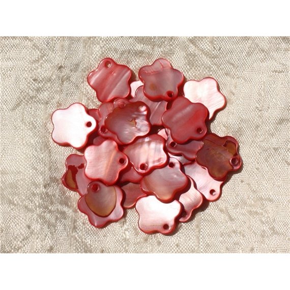 10pc - Breloques Pendentifs Nacre Fleurs 15mm Rouge Rose   4558550019837