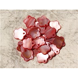 10pc - Mother of Pearl Flower Pendants 15mm Red Pink 4558550019837