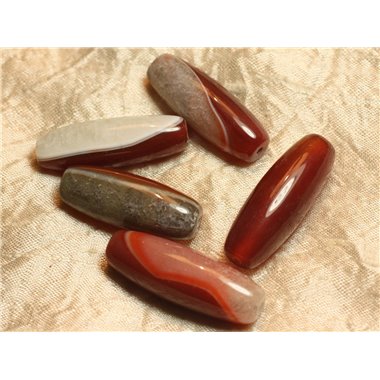 1pc - Perle Pierre - Agate et Quartz Olive Riz Fuseau 35-40mm Rouge Orange Blanc - 4558550019844