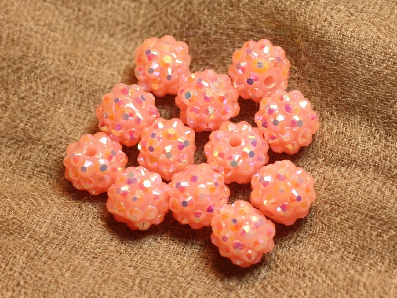 5pc - Perles Shamballas Résine 12x10mm Rose Saumon   4558550019851