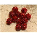 5pc - Perles Shamballas Résine 12x10mm Rouge   4558550019868