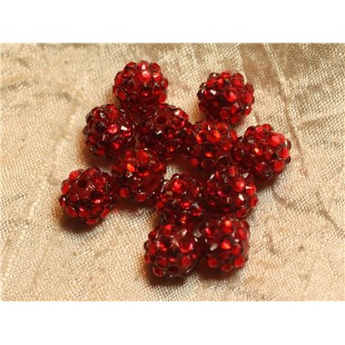 5pc - Perles Shamballas Résine 12x10mm Rouge   4558550019868