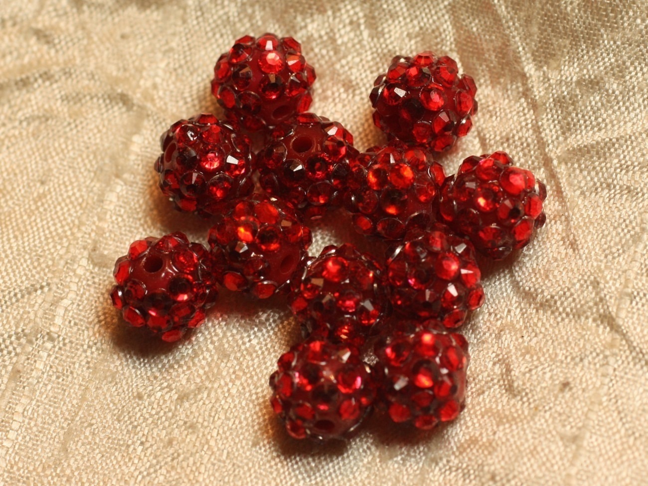 5pc - Perles Shamballas Résine 12x10mm Rouge   4558550019868