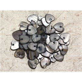 10Stk - Perlen Charms Anhänger Perlmutt Herzen 11mm Schwarz Grau 4558550019875