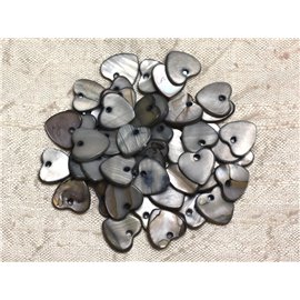 10pc - Pearl Charms Pendants Mother of Pearl Hearts 11mm Gray Black 4558550019875