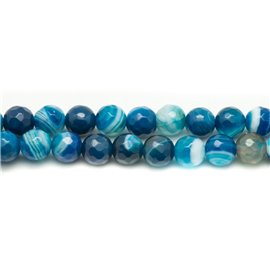 10pc - Perles Pierre Agate Boules Facettées 6mm bleu blanc turquoise - 4558550026279