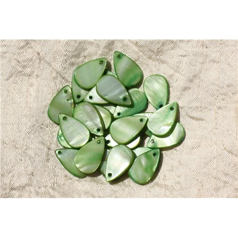 10pc - Breloques Pendentifs Nacre Gouttes 19mm Vert   4558550019912