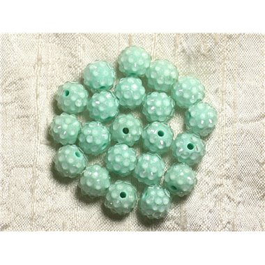 5pc - Perles Shamballas Résine 12x10mm Vert Turquoise et transparent  4558550009425 