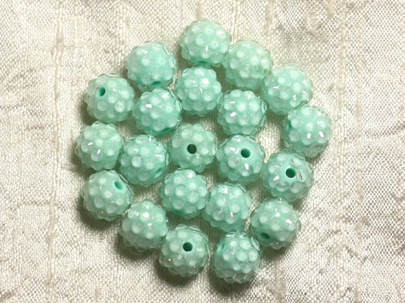 5pc - Perles Shamballas Résine 12x10mm Vert Turquoise et transparent  4558550009425 