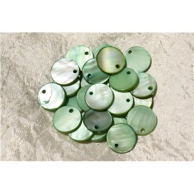 10pc - Breloques Pendentifs Nacre Verte Ronds 15mm   4558550019950