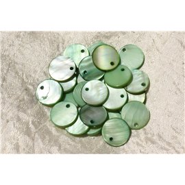 10pc - Breloques Pendentifs Nacre Verte Ronds 15mm   4558550019950