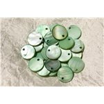 10pc - Breloques Pendentifs Nacre Verte Ronds 15mm   4558550019950