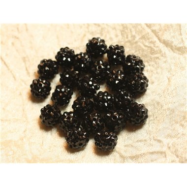 5pc - Perles Shamballas Résine 12x10mm Noir   4558550019967