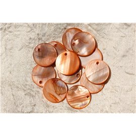 10pc - Charms Pendants Mother of Pearl Round 20mm Orange 4558550019981