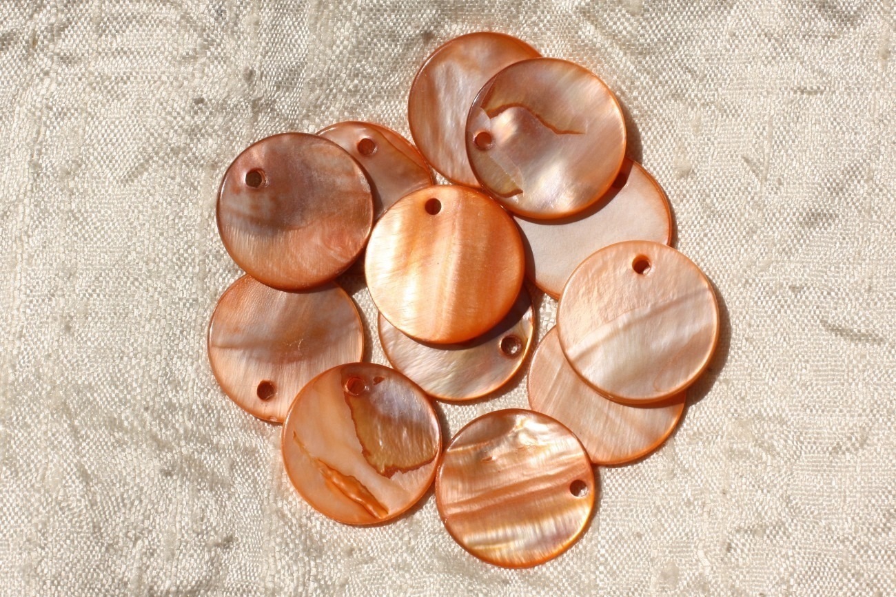 10pc - Breloques Pendentifs Nacre Ronds 20mm Orange   4558550019981