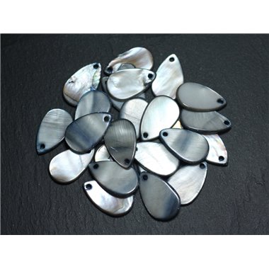 10pc - Perles Breloques Pendentifs Nacre Gouttes 19mm Gris Noir   4558550020024