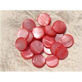 10pc - Perles Coquillage Nacre Palets Ronds plats 14-15mm Rouge Rose Corail Peche - 4558550020048