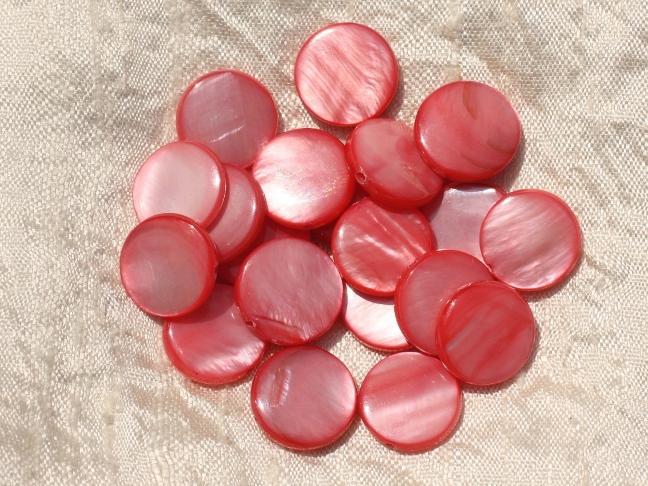 10pc - Perles Nacre Palets 15mm Rose Corail Pêche   4558550020048