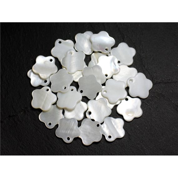 10pc - Breloques Pendentifs Nacre Blanche Fleurs 15mm   4558550020062