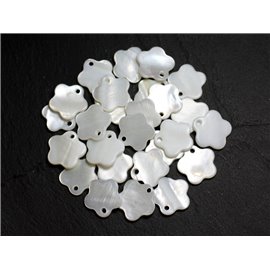 10st - Witte parelmoer bloem hangers bedels 15mm 4558550020062
