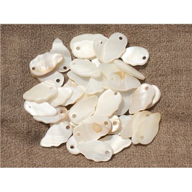 10pc - Breloques Pendentifs Nacre Blanche Feuilles ou Ailes 16mm   4558550020109