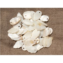 10pc - Breloques Pendentifs Nacre Blanche Feuilles ou Ailes 16mm   4558550020109