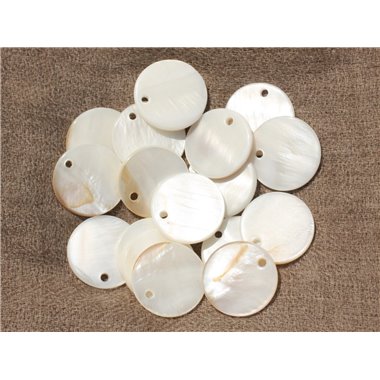 10pc - Perles Breloques Pendentifs Nacre Ronds 20mm Blanc - 4558550020130
