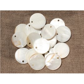 10pc - Dijes colgantes de nácar blanco redondos 20mm - 4558550020130 