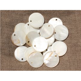 10pc - White Mother of Pearl Pendants Charms Round 20mm - 4558550020130 