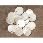 10pc - Perles Breloques Pendentifs Nacre Blanche Ronds 20mm - 4558550020130 