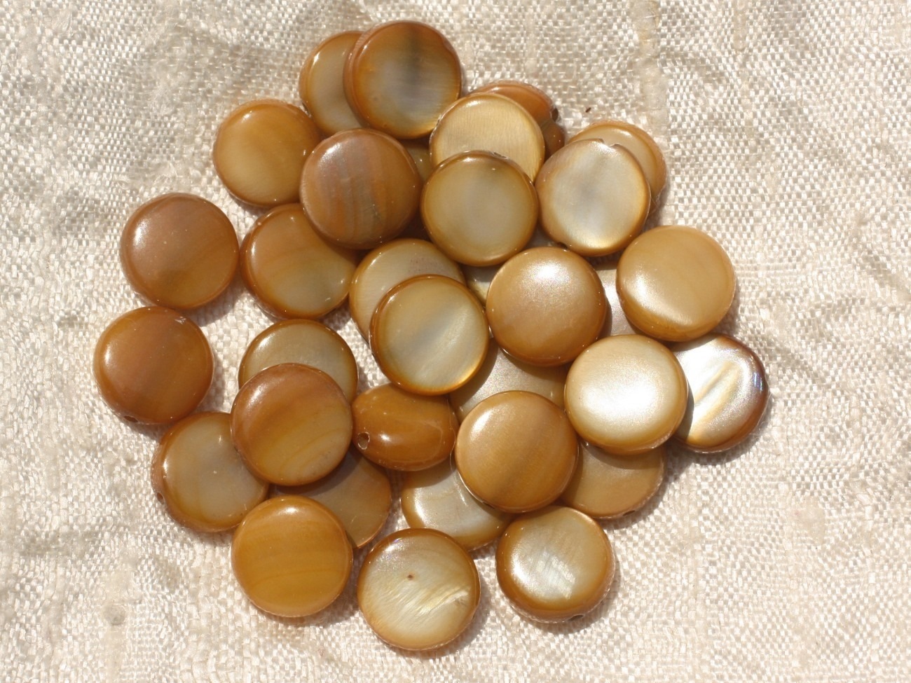 20pc - Perles Nacre Palets 10mm Marron Bronze Doré   4558550020147 